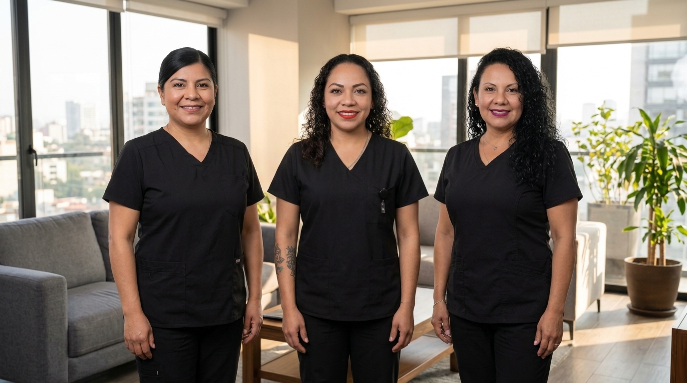 Equipo de operarias de Aquilimpio en CDMX vistiendo filipina negra